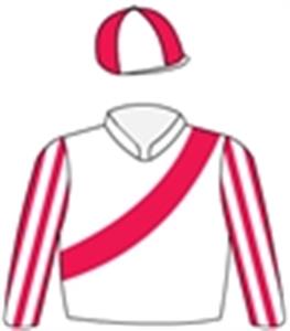 White, red sash, striped sleeves & quartered cap