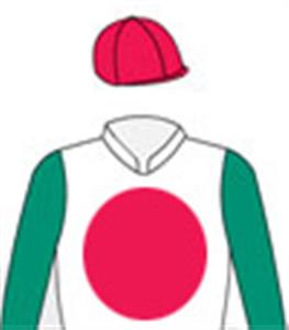 White, red spot, emerald green sleeves, red cap