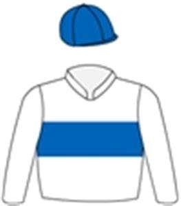 White, royal blue band & cap