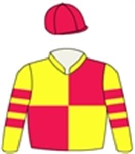 Yellow & red quarters, hooped sleeves, red cap with yellow pompom