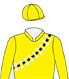Yellow, black & white chequered sash, yellow sleeves & cap