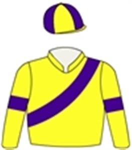 Yellow, purple sash & armbands, quartered cap