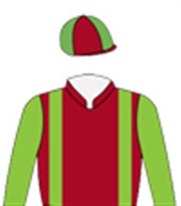 Maroon, lime green braces & sleeves, quartered cap