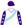 White, sky blue sash, purple sleeves with sky blue stars, purple cap with sky blue logo