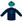Navy blue, teal logo, navy blue sleeves with teal stars, teal cap with navy blue stars & pom pom