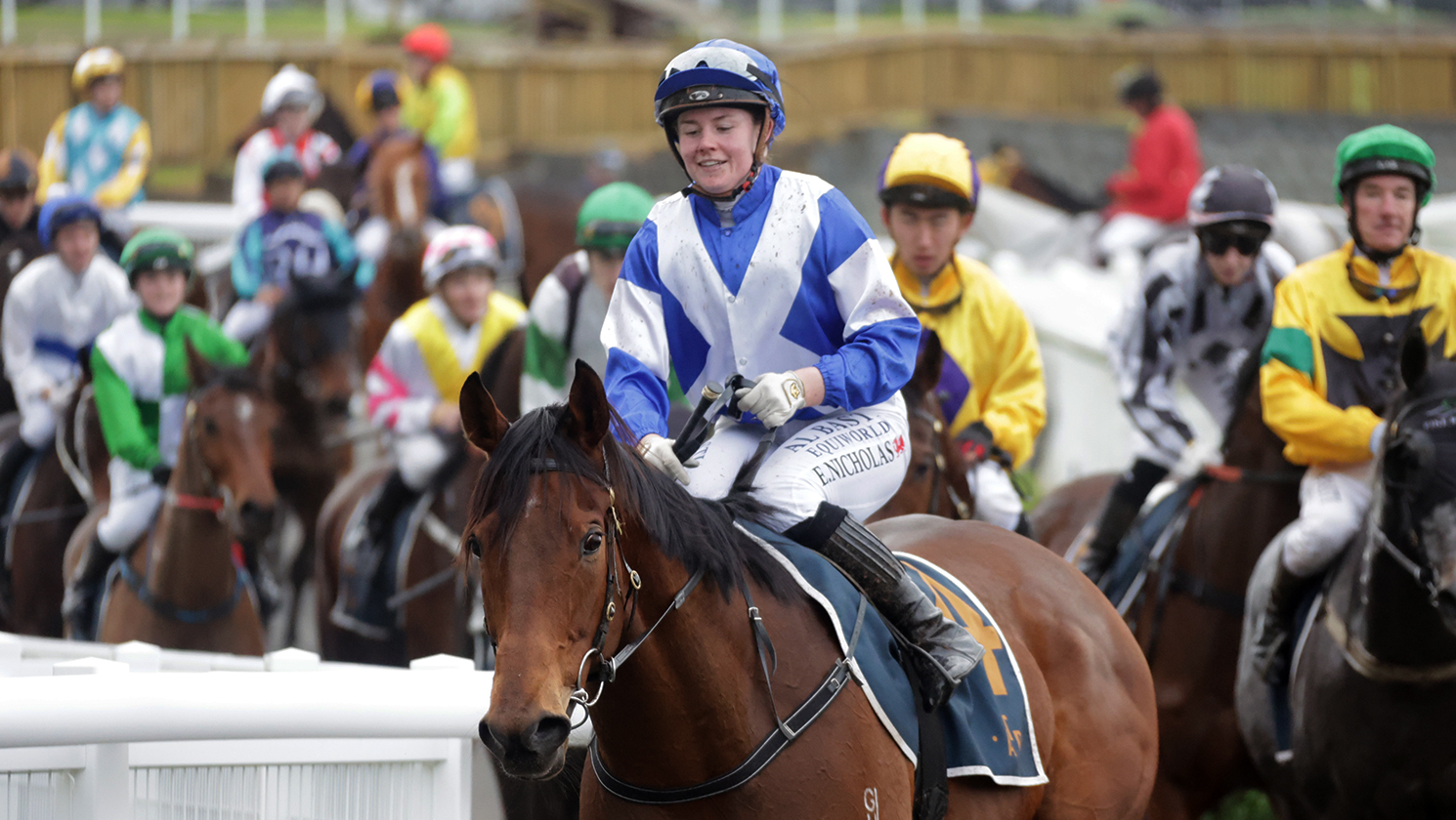 Elen Nicholas returns victorious aboard Orson Stone following the The Lawn Shed Winter Series &ndash; Progressive Final (1600m). Photo: Kenton Wright (Race Images)
